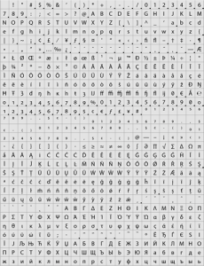 glyphs window for a typical computer font file